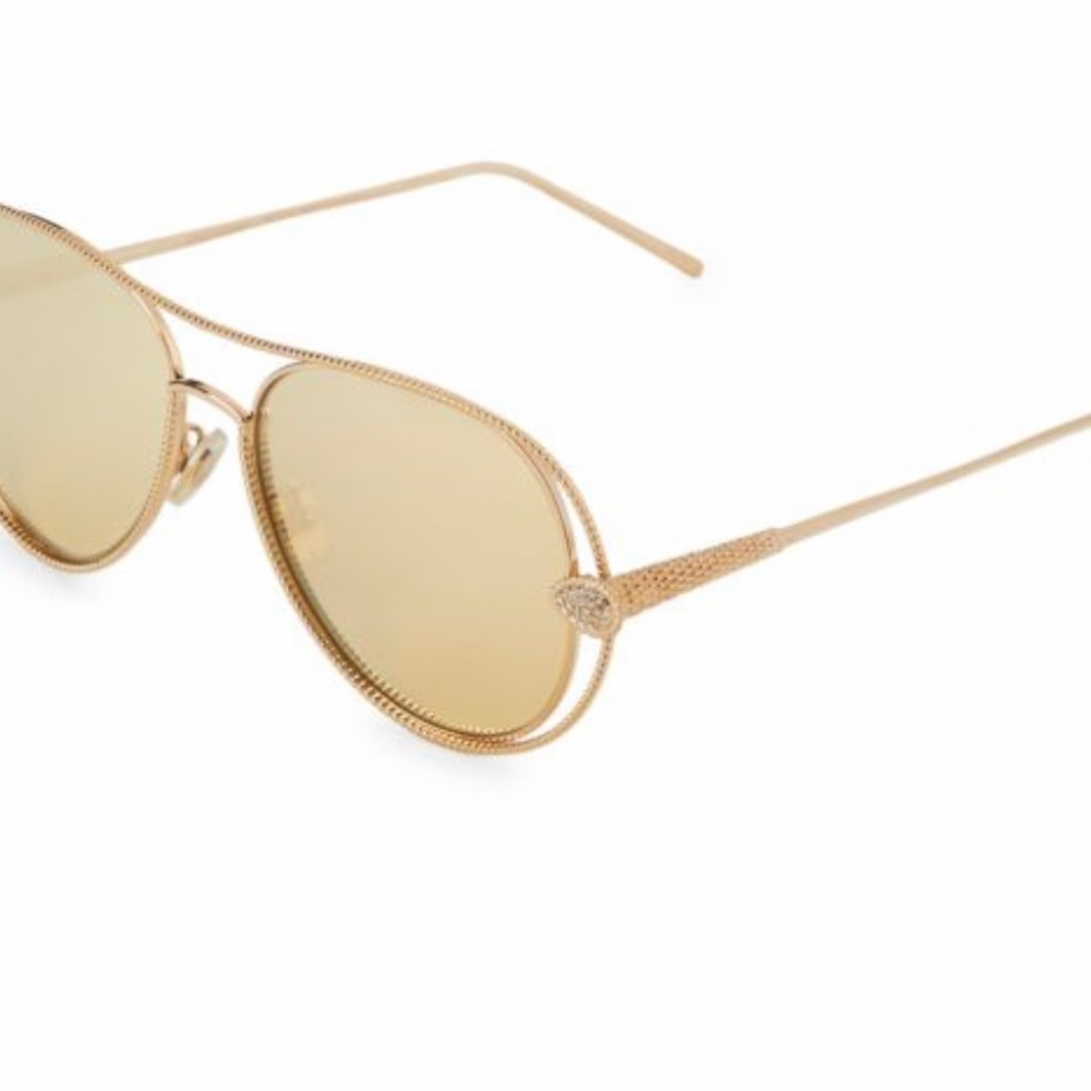 NEW Boucheron Gold/Black Gold Mirrored BC0030S Serpent Boheme Aviator Sunglasses